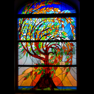 stained glass tree at Val du Charron