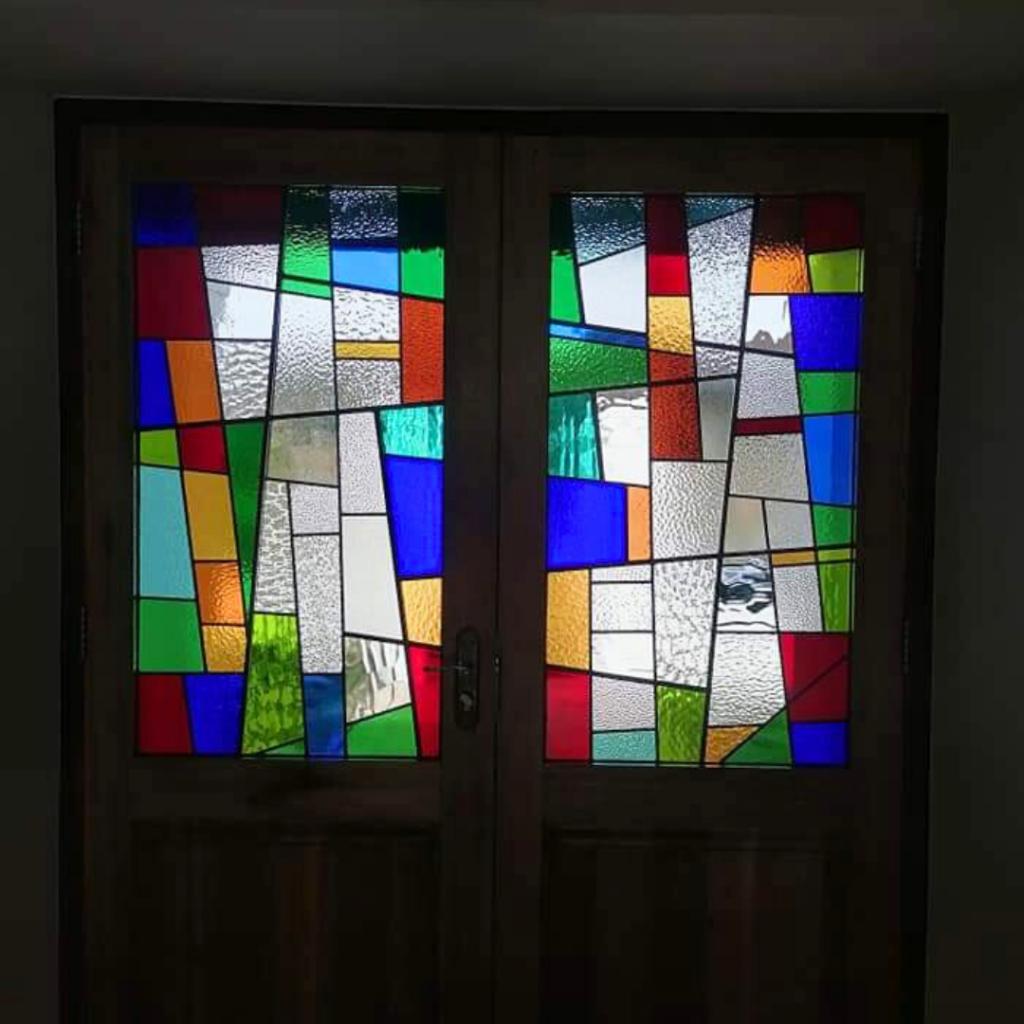 colourful stained glass shapes window