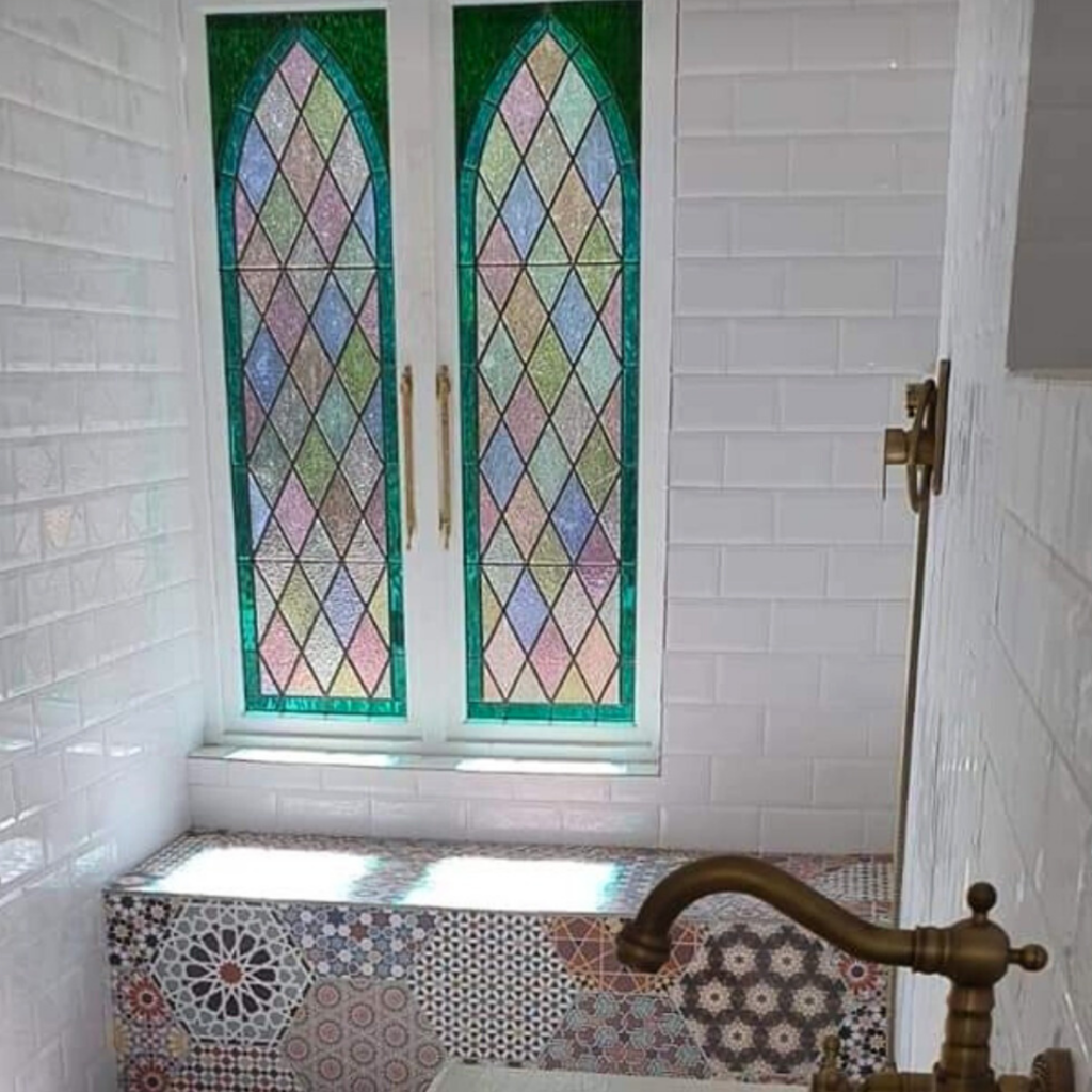 pastel diamond bathroom stained glass window
