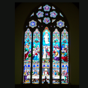 Large stained glass window depicting Mary at Christ church, wicklow