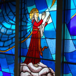 Church of our lady, angel stained glass window