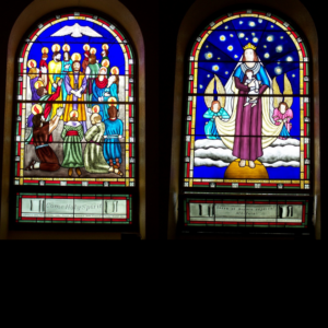 two painted stained glass windows for Vivki Crowley