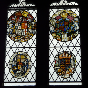 4 stained glass panels in bunratty castle