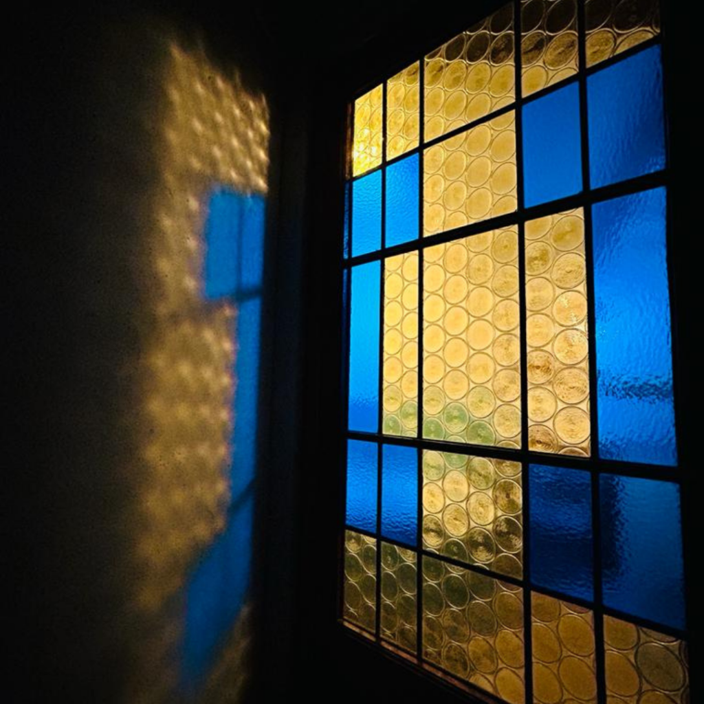 blue and yellow stained glass windows