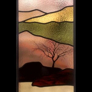 painted tree, landscape stained glass window